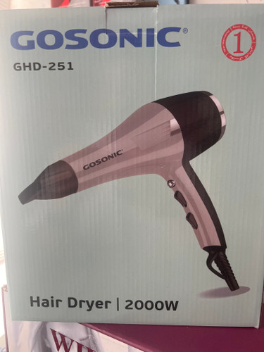 سشوار خانگی 2000 وات گوسونیک مدل GHD-251، موتور DC، وزن 1000 گرم، دارای سری متمرکزکننده باریک با ویژگی صافکنندگی، حجمدهندگی، با قابلیت باد سرد اورجینال